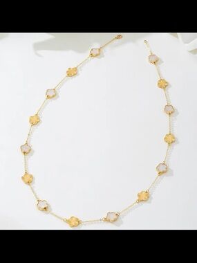 Gold Clover Station Necklace with Mother-of-Pearl Accents